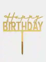 Золотой топпер для украшения торта "Happy birthday", круг