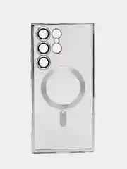 Серебряный чехол-накладка c защитой камеры для Samsung S23 Ultra MagSafe, магнит