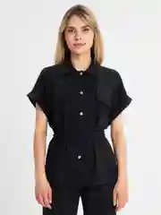 Черный классический женский костюм, брюки и рубашка