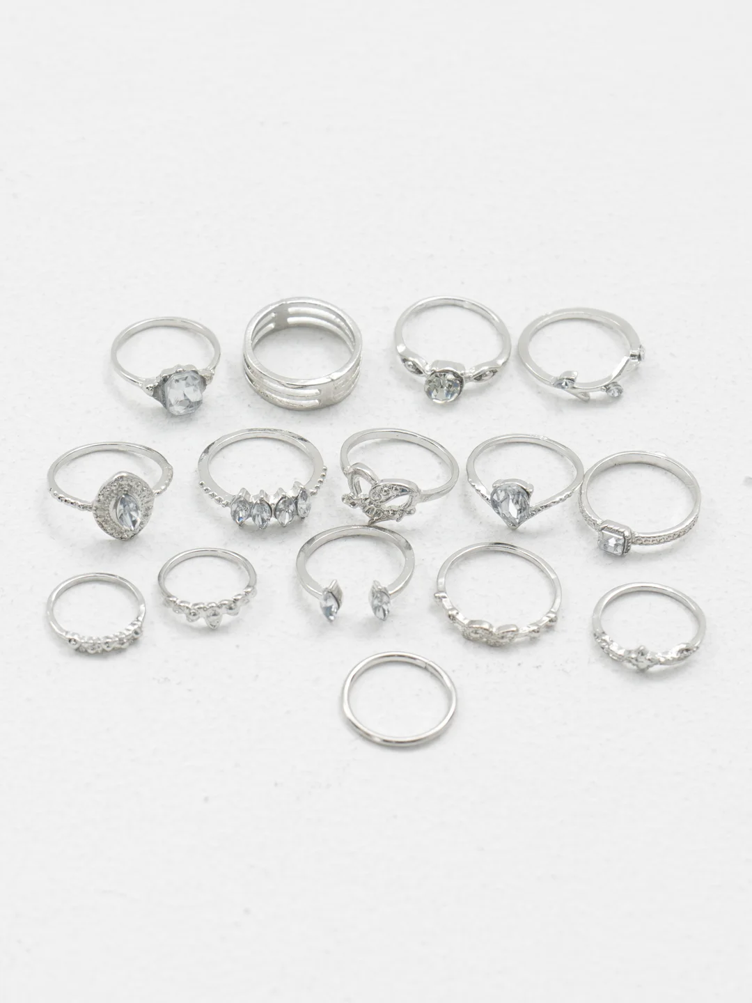 Серебряный женские кольца Diamond, набор из 15 колец