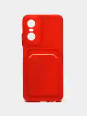 Красный силиконовый чехол для Tecno POP 6 Pro (Техно Поп 6 Про), прозрачный