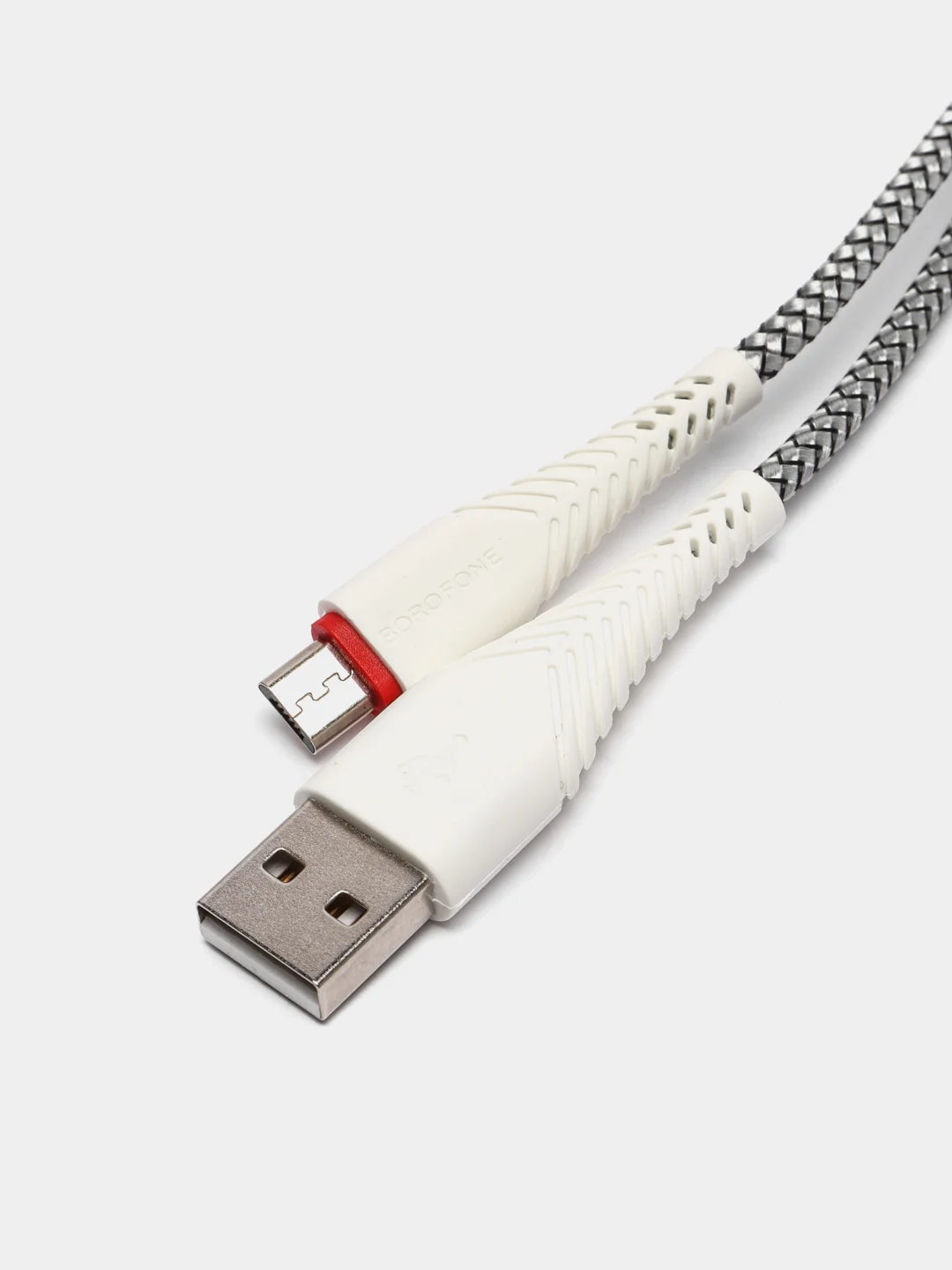 Белый кабель Micro / Lightning 2.4 A, 1 м, ткань, армированный