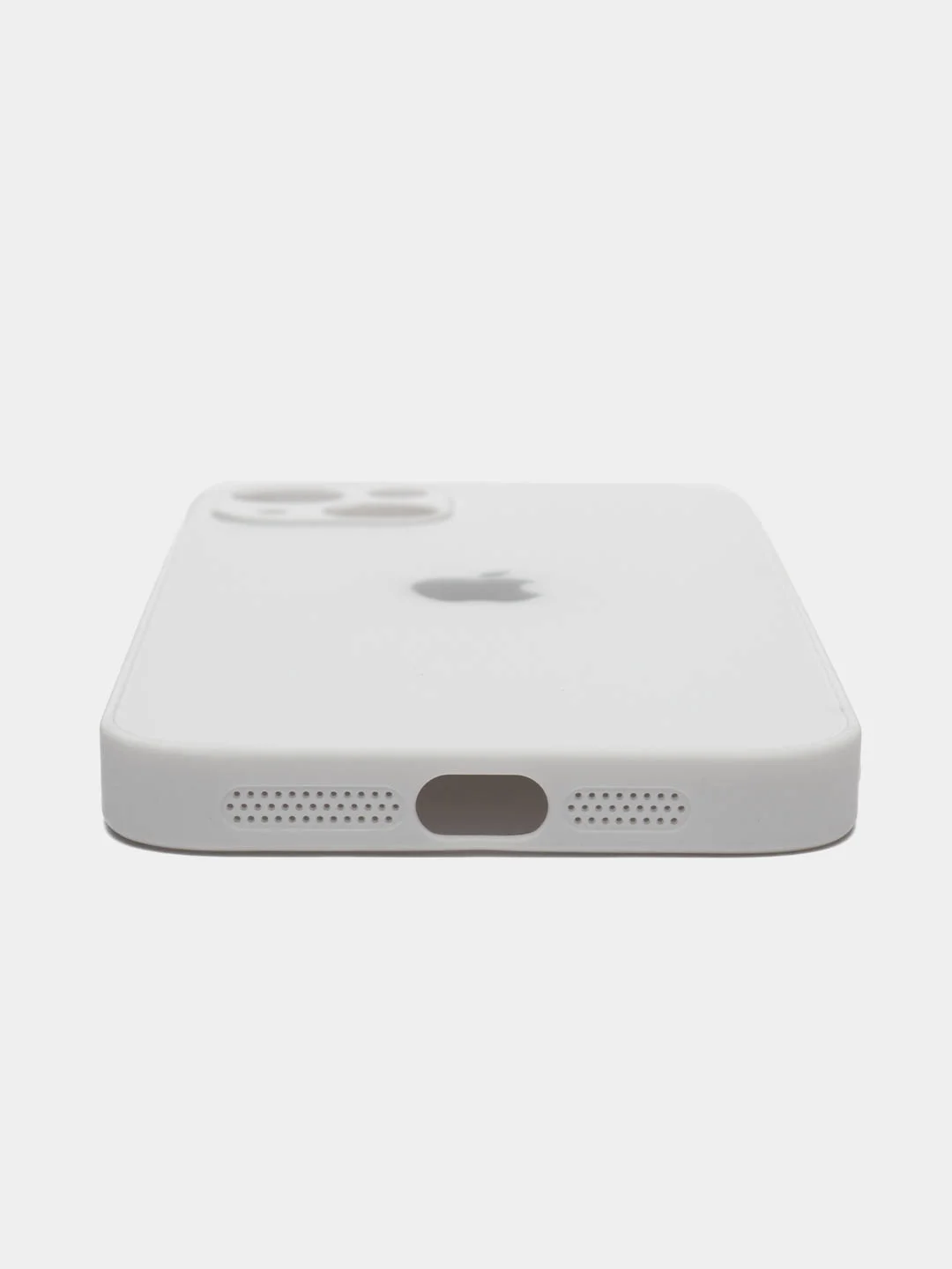 Белый чехол для iPhone (Айфон) 13, 14, Pro, силиконовый, матовой, стеклянная панель