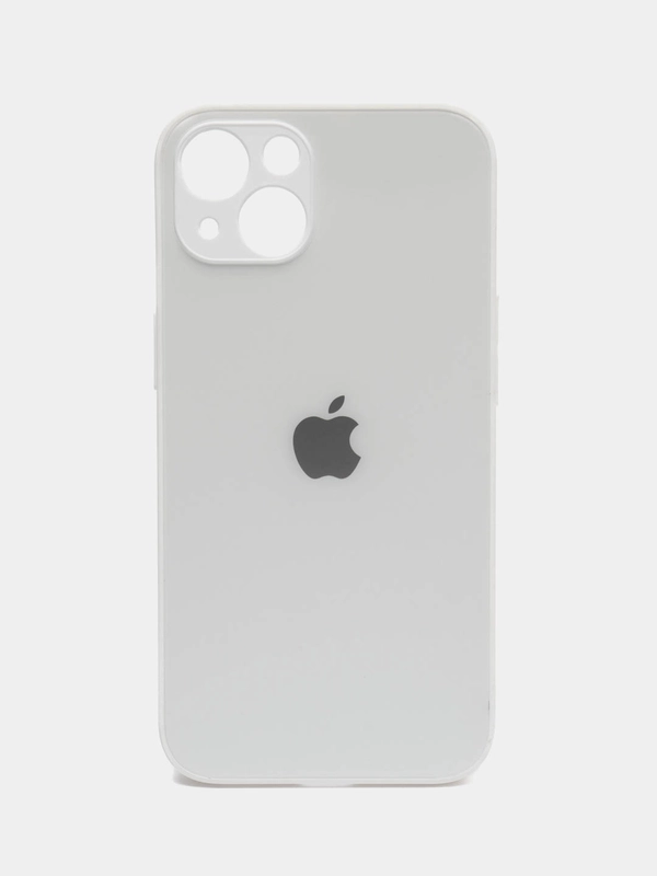 Чехол для iPhone (Айфон) 13, 14, Pro, силиконовый, матовой, стеклянная панель