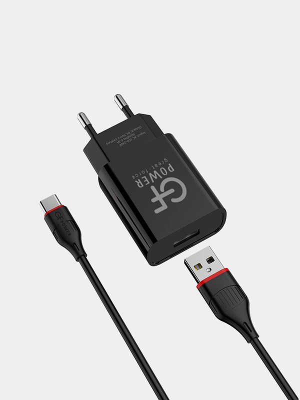 Сетевое зарядное устройство GFPower GF20T, USB, 5 В, 2.1 А, с кабелем Type-C