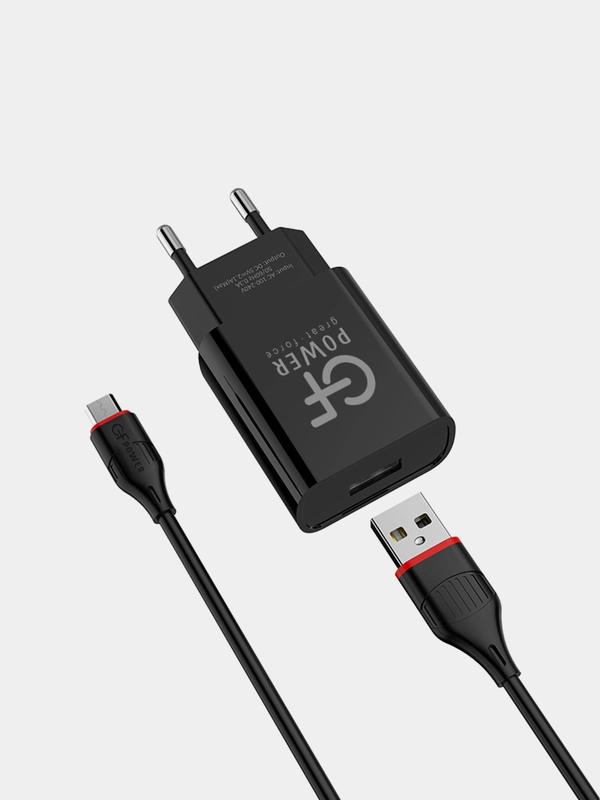 Сетевое зарядное устройство GFPower GF20M, USB, 5 В, 2.1 А, с кабелем Micro-USB