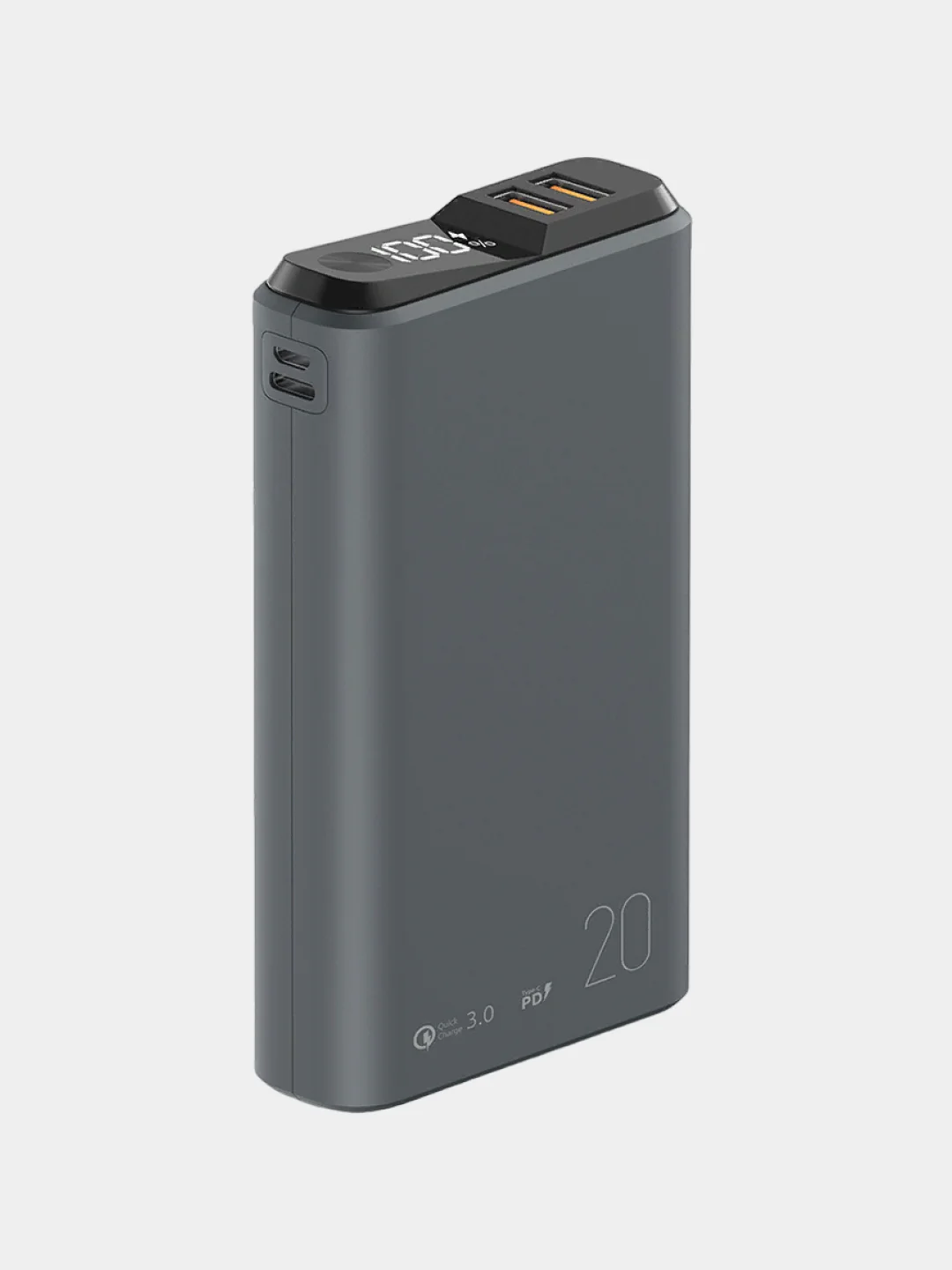 Серый внешний аккумулятор Olmio QS-20, 20000 mAh, с быстрой зарядкой