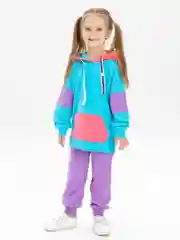 Голубой костюм спортивный для девочки КотМарКот: худи, брюки "Color Block"