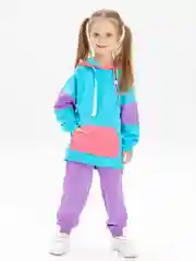 Голубой костюм спортивный для девочки КотМарКот: худи, брюки "Color Block"