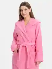 Розовый халат женский, махровый, банный, с капюшоном, Lilians