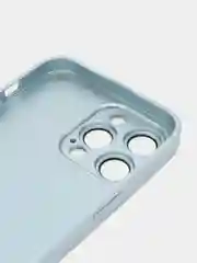 Голубой силиконовый чехол на iPhone 14, 14 Plus, 14 Pro, 14 Pro Max, со стеклянной панелью
