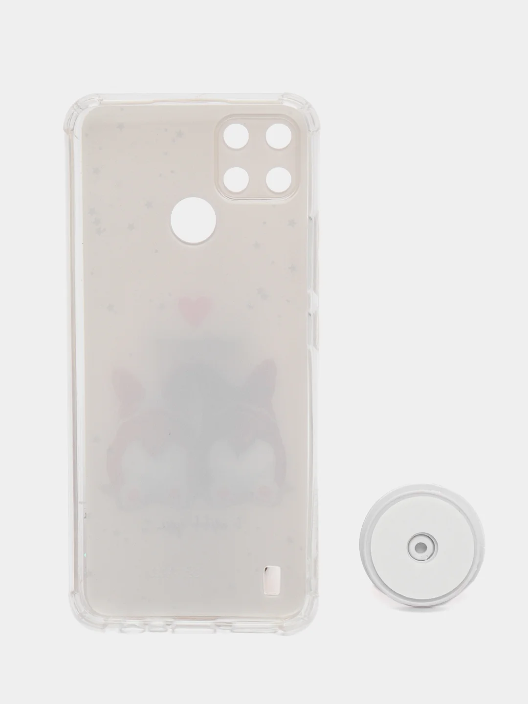 Бежевый чехол для Realme C21Y, Realme C25Y, Реалми С21У, С25У пластиковый, с рисунком и попсокетом