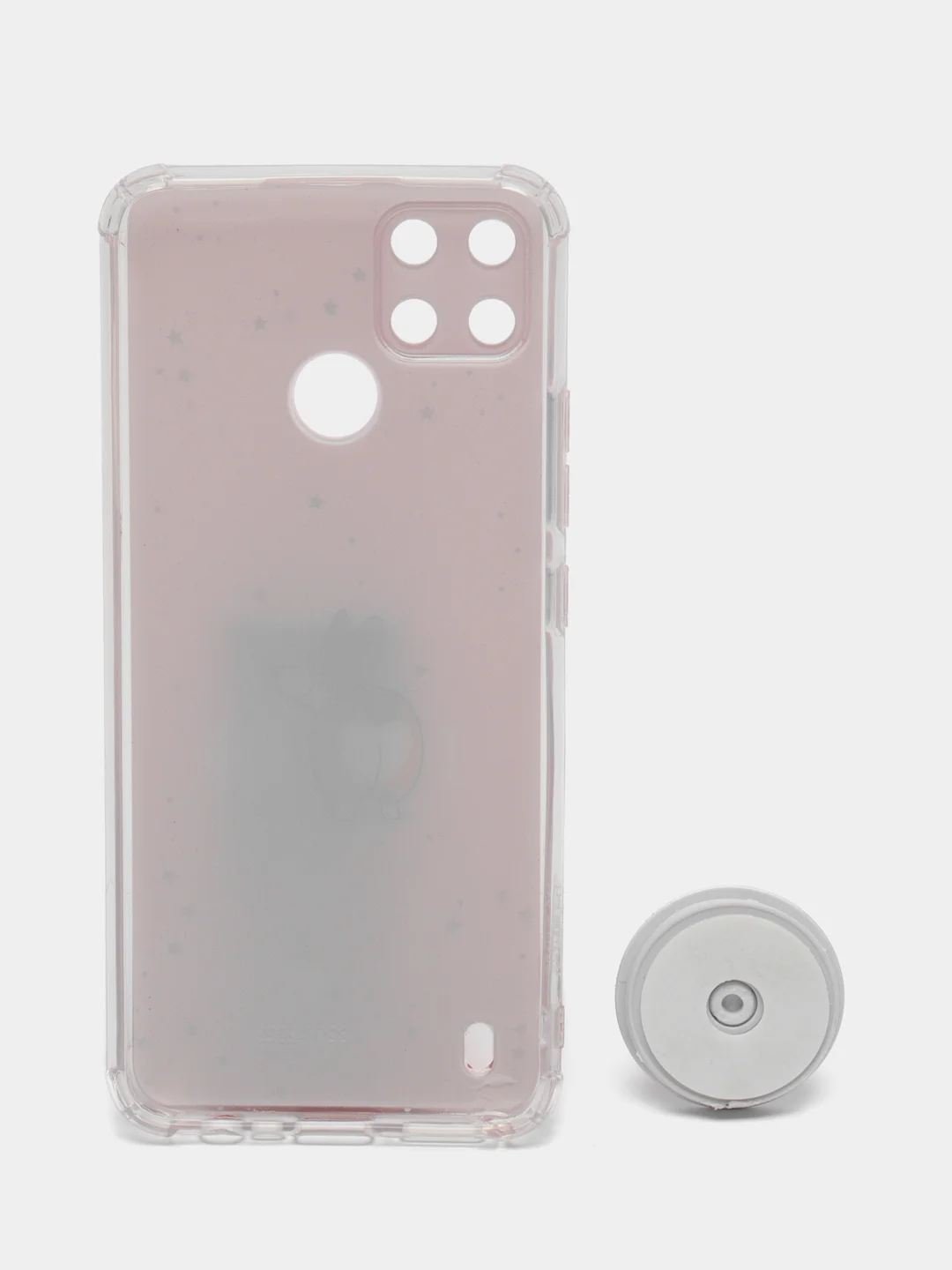 Розовый чехол для Realme C21Y, Realme C25Y, Реалми С21У, С25У пластиковый, с рисунком и попсокетом