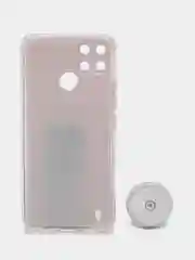 Розовый чехол для Realme C21Y, Realme C25Y, Реалми С21У, С25У пластиковый, с рисунком и попсокетом