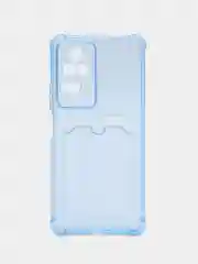 Голубой чехол для Xiaomi Poco F4, Сяоми Поко Ф4 прозрачный, с карманом для карты