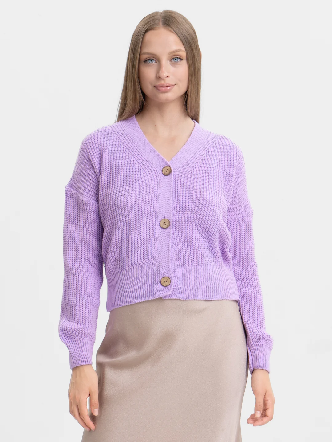 Аметистовый кардиган женский, вязаный, короткий, oversize