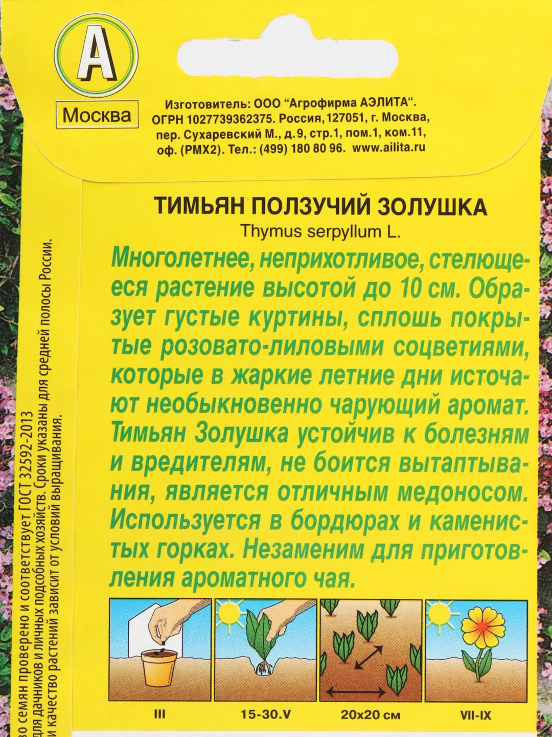 Тимьян (чабрец) Золушка (семена,цветы)