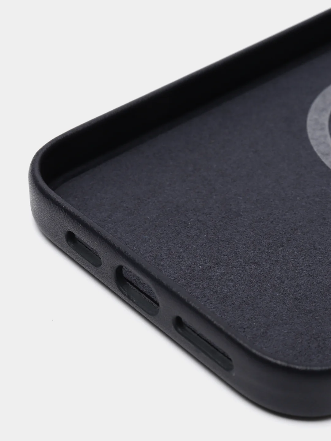 Синий чехол MagSafe для iPhone 14 Pro Max кожаный BROSCORP с защитой камер, микрофиброй, экокожа