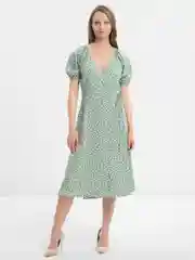 Мятный платье женское шелковое, длинное, на запах, с рисунком, черное, белое, зеленое