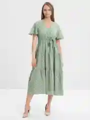 Мятный платье женское, шелковое, длинное, с рисунком, в горох, красное, белое, зеленое