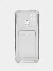 Угольный чехол Xiaomi Redmi 10C / Poco C40, Поко С40 прозрачный противоударный с карманом для карты