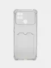 Угольный чехол Xiaomi Redmi 10C / Poco C40, Поко С40 прозрачный противоударный с карманом для карты