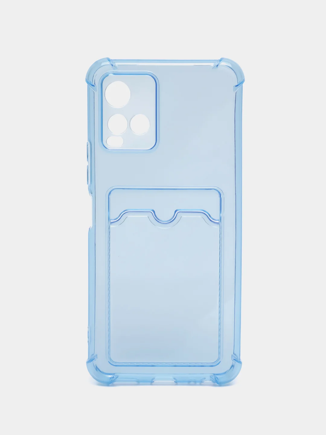 Голубой чехол для Vivo Y33s, Y21 2021 (Виво У33с, У21 2021), прозрачный, с карманом для карты