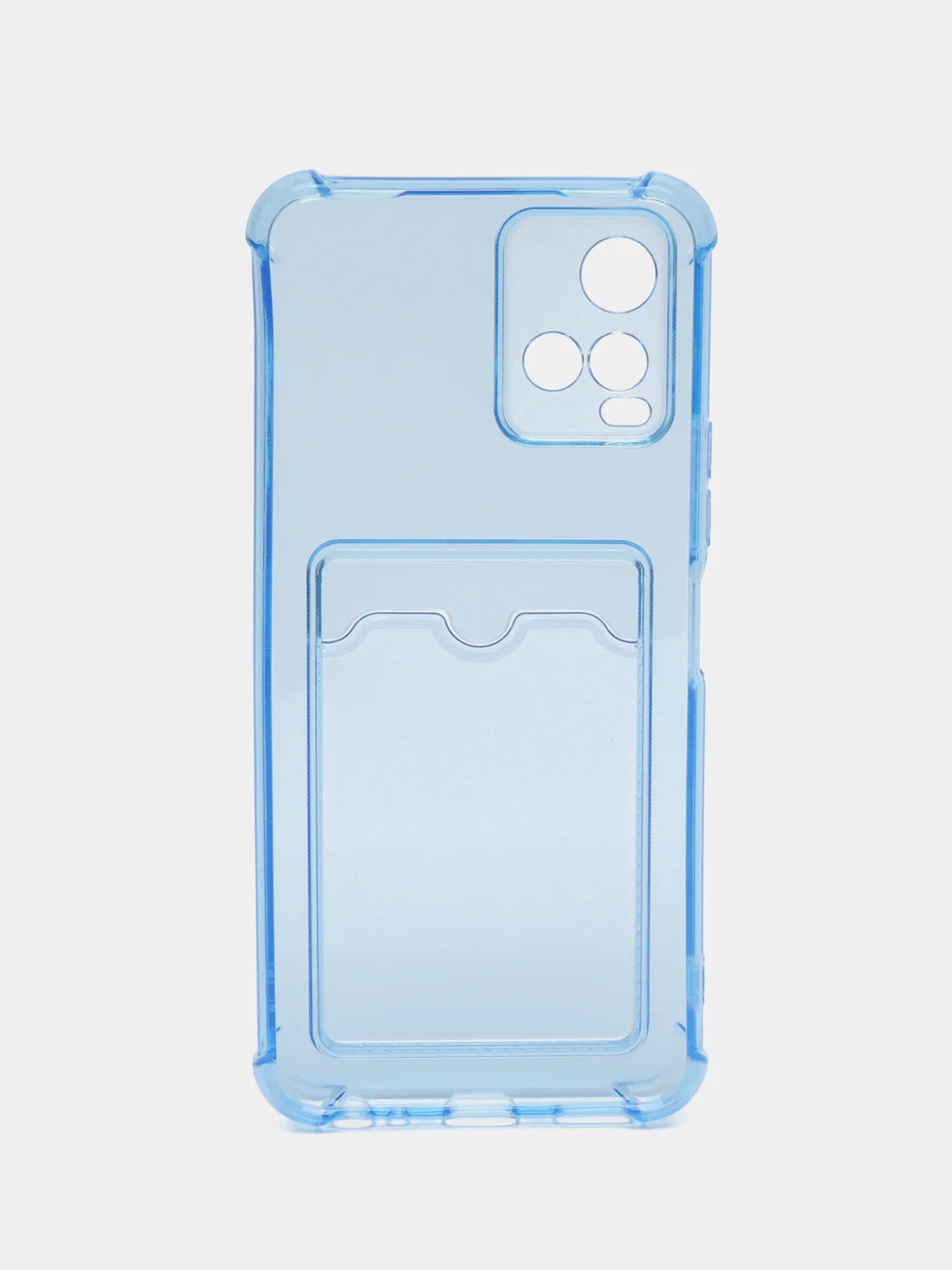 Голубой чехол для Vivo Y33s, Y21 2021 (Виво У33с, У21 2021), прозрачный, с карманом для карты