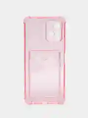 Розовый чехол для Vivo Y33s, Y21 2021 (Виво У33с, У21 2021), прозрачный, с карманом для карты