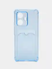 Голубой чехол противоударный Realme 10 Pro Plus (Реалми 10 Про Плюс) прозрачный с карманом для карты