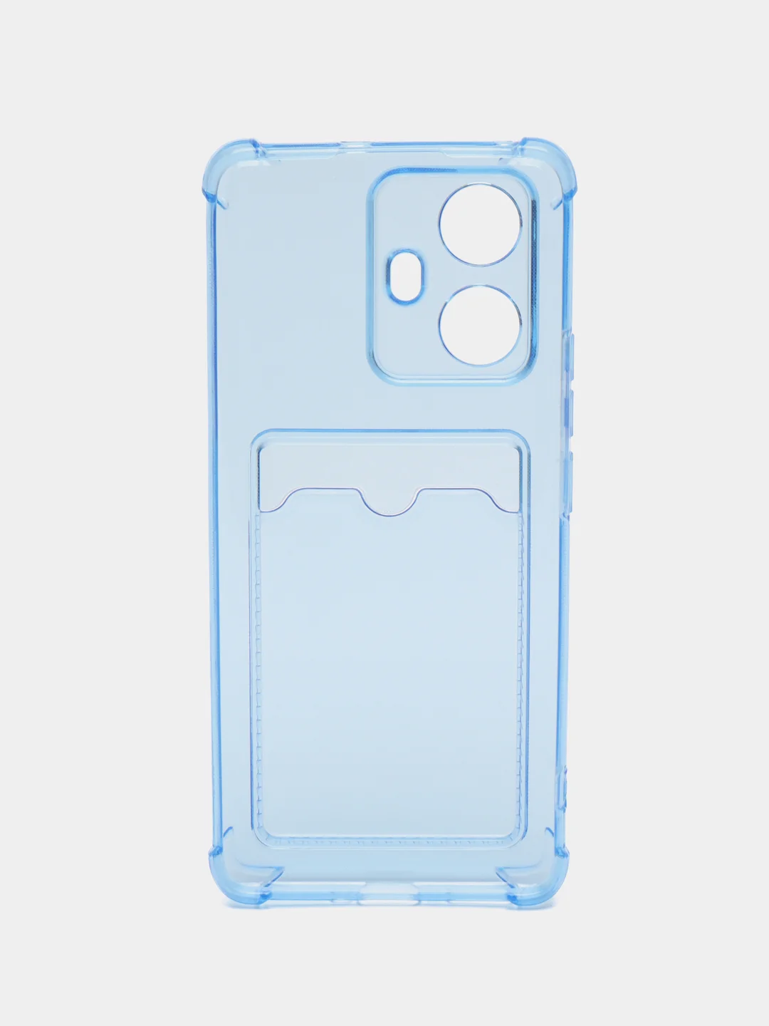 Голубой чехол противоударный Realme 10 Pro Plus (Реалми 10 Про Плюс) прозрачный с карманом для карты
