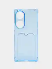 Голубой чехол противоударный Honor 70 / Хонор 70, прозрачный, с карманом для карты
