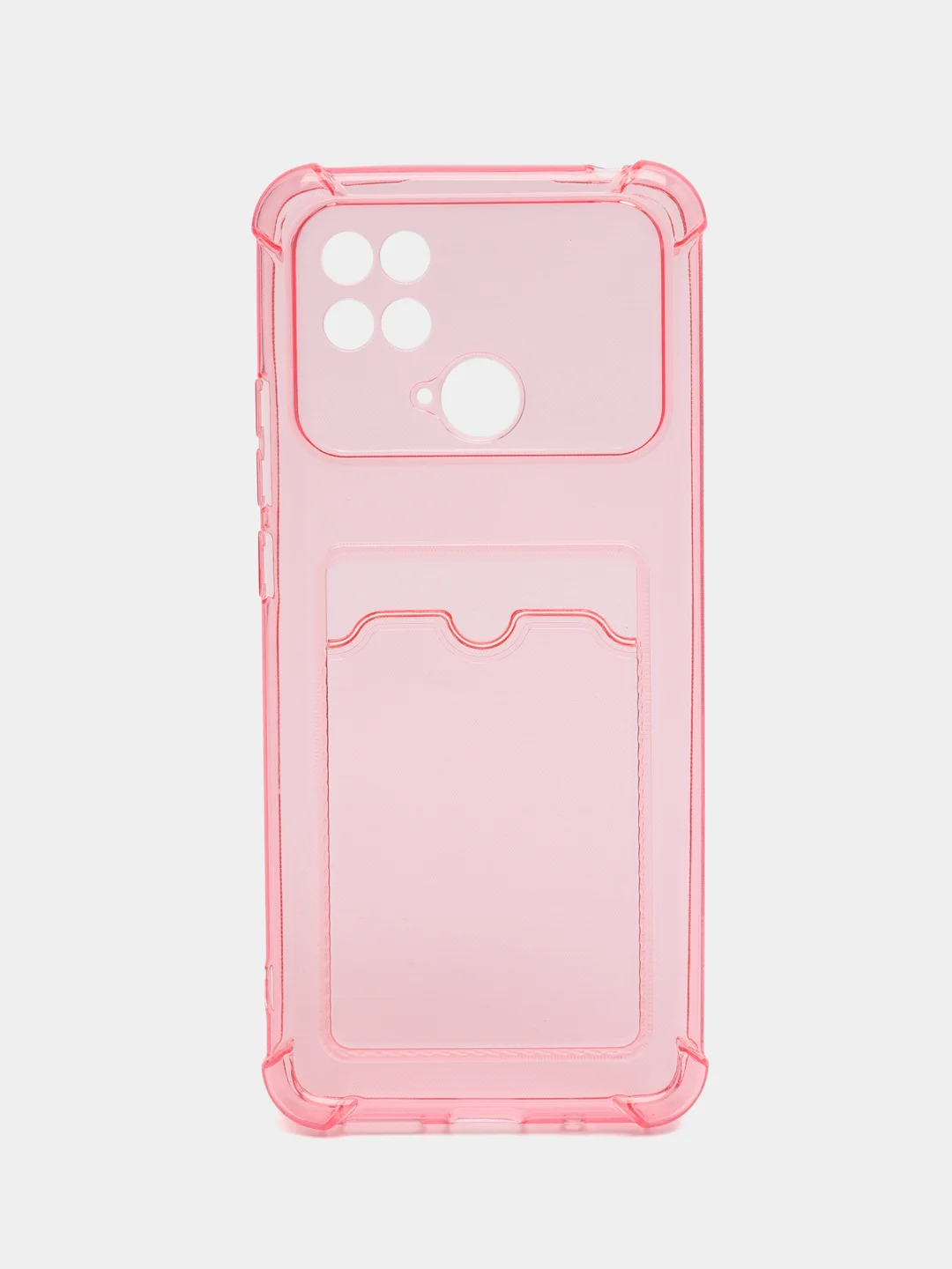 Розовый чехол Xiaomi Redmi 10C / Poco C40, Поко С40 прозрачный противоударный с карманом для карты