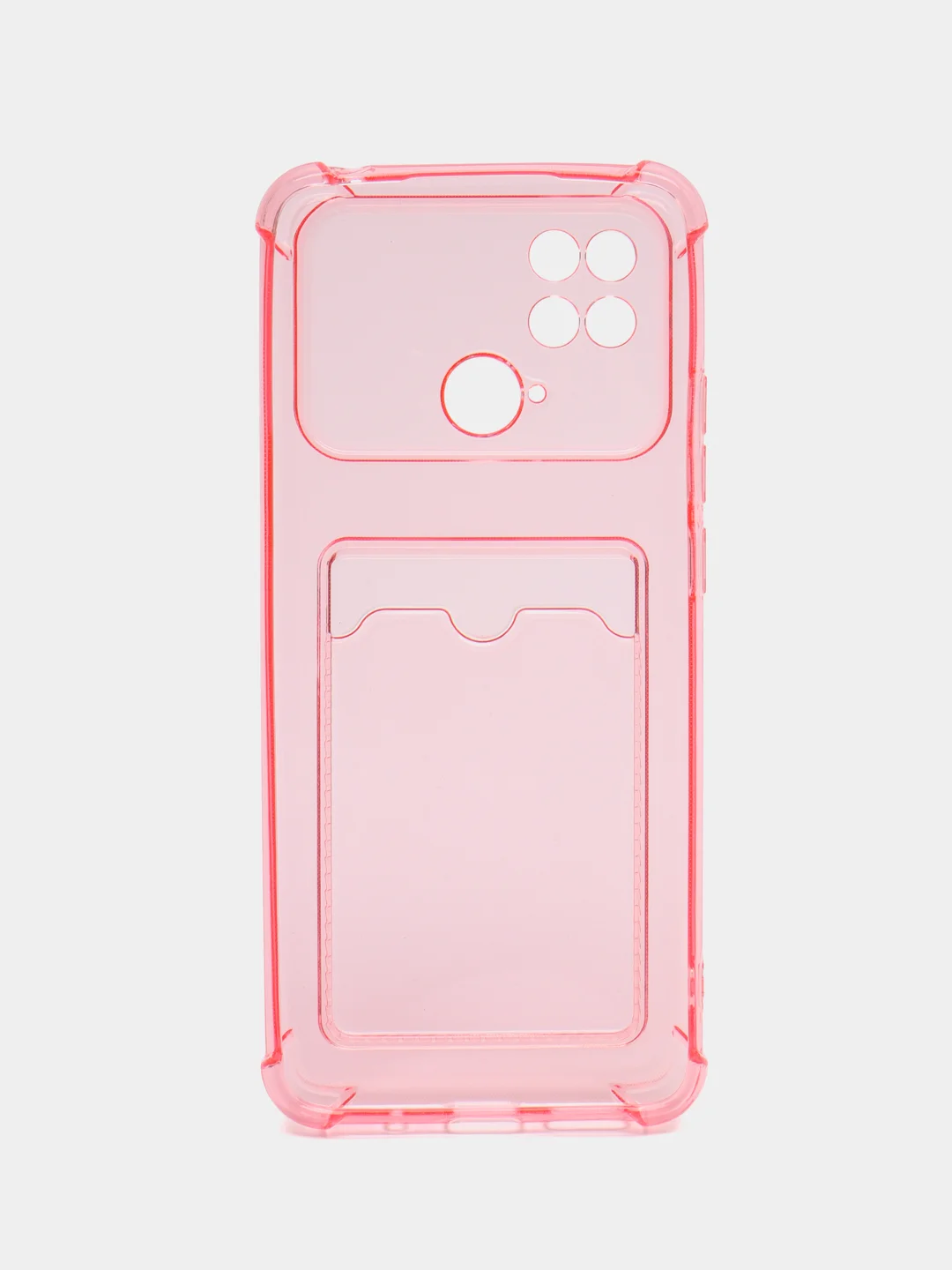 Розовый чехол Xiaomi Redmi 10C / Poco C40, Поко С40 прозрачный противоударный с карманом для карты