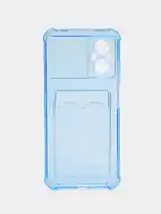 Голубой чехол для Xiaomi Poco M5 / Сяоми Поко М5 прозрачный, с карманом для карты
