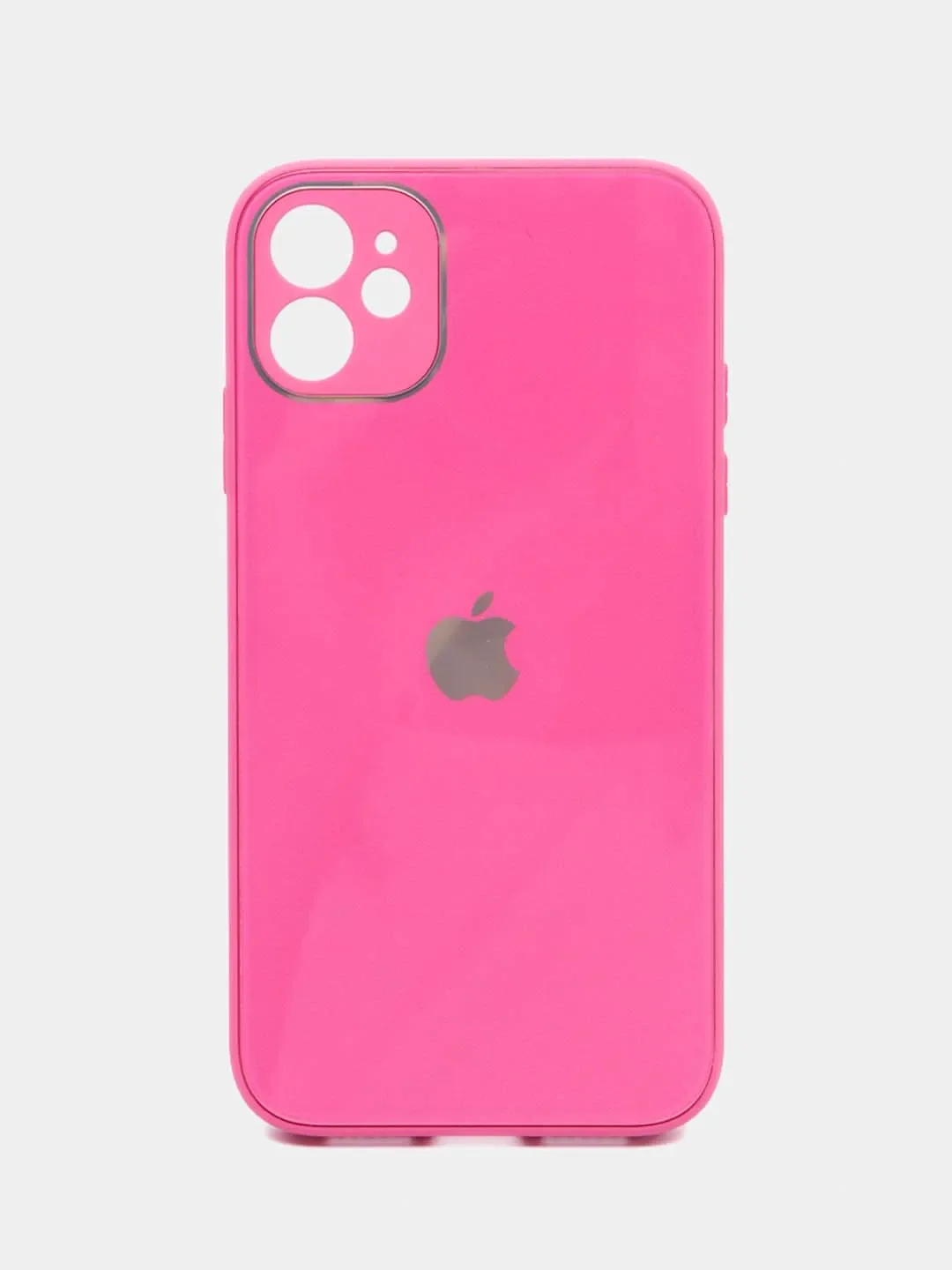 Фуксия чехол для iPhone (Айфон) 11 и 11 Pro Max с прямыми бортами под 12 айфон, стеклянный