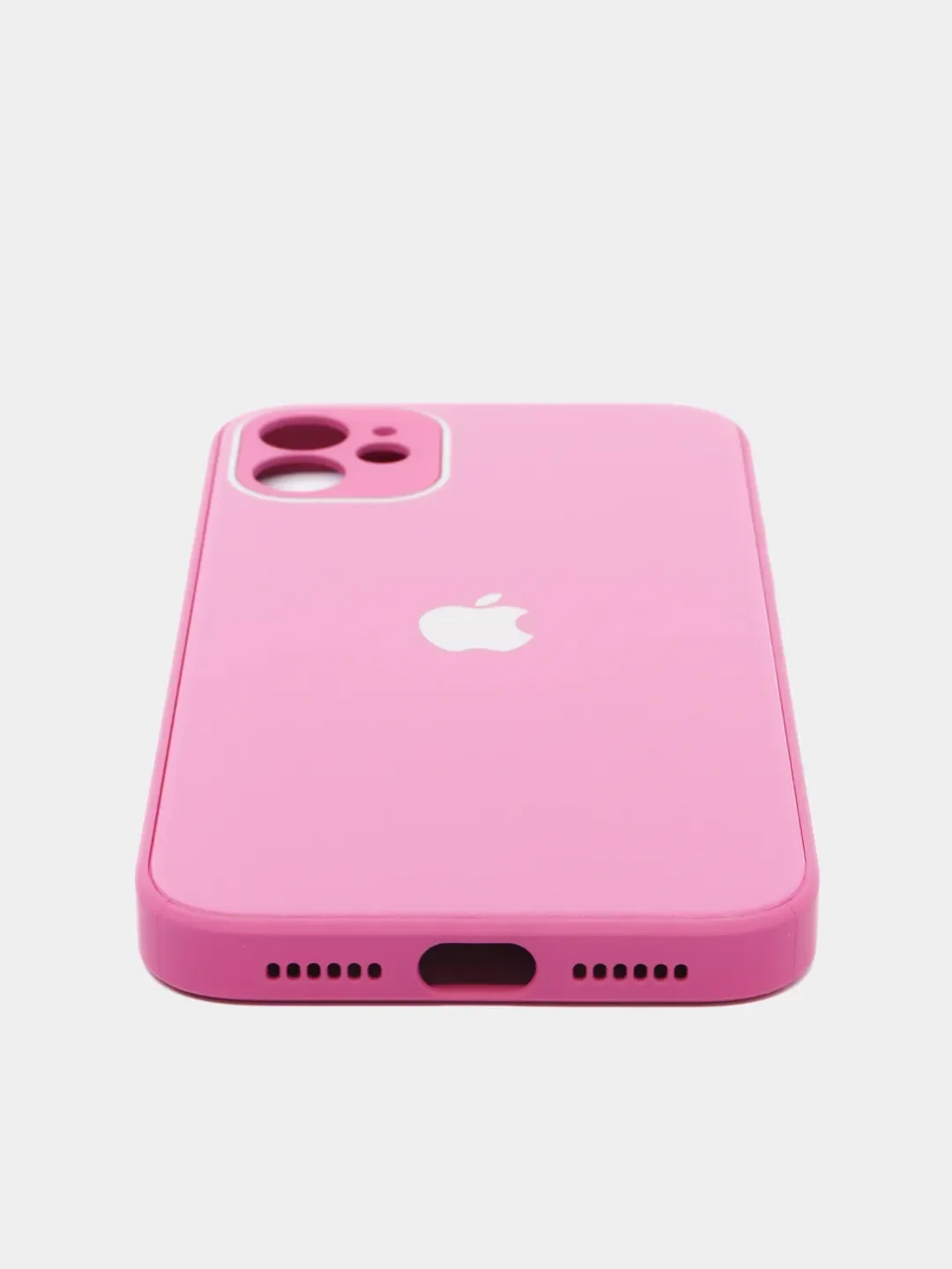 Фуксия чехол для iPhone (Айфон) 11 и 11 Pro Max с прямыми бортами под 12 айфон, стеклянный
