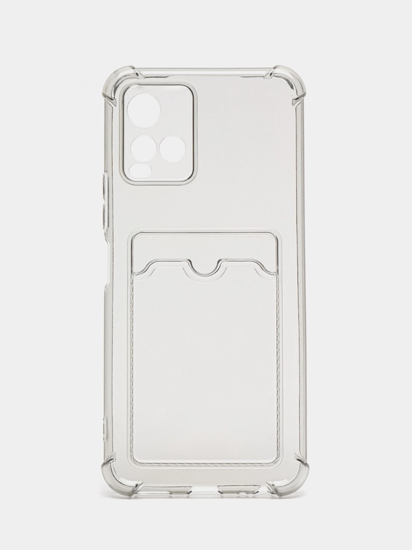Чехол для Vivo Y33s, Y21 2021 (Виво У33с, У21 2021), прозрачный, с карманом для карты