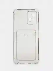 Розовый чехол для Vivo Y33s, Y21 2021 (Виво У33с, У21 2021), прозрачный, с карманом для карты