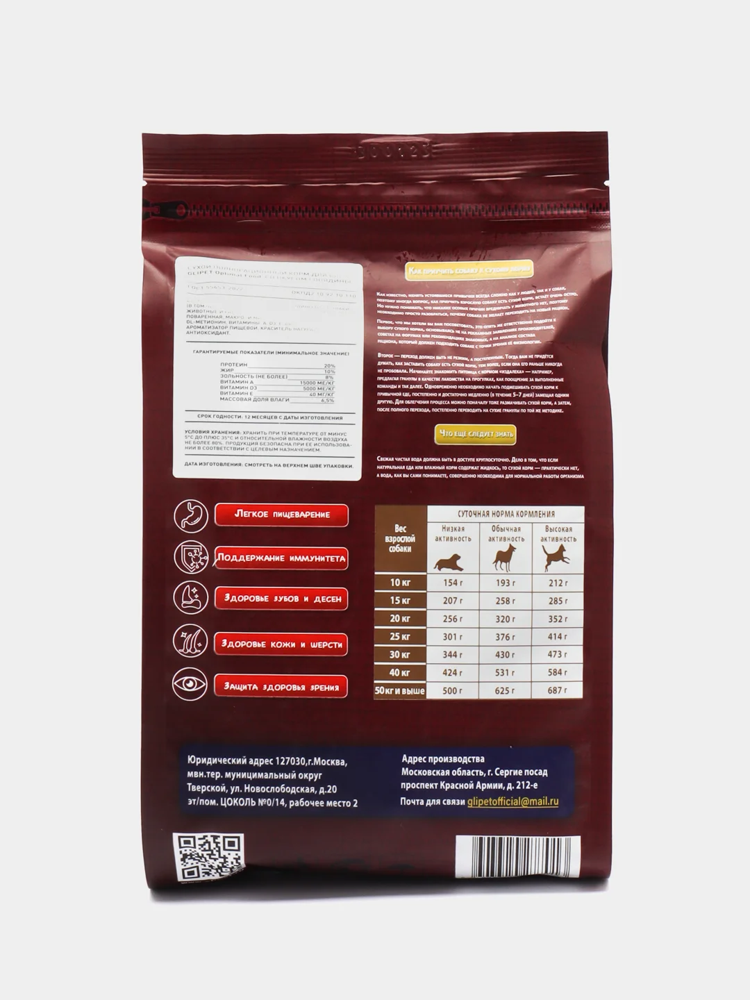 Сухой корм для собак средних пород, 1 кг, Glipet Optimal food