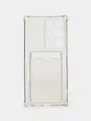 Черный чехол для Samsung Galaxy S23 Ultra / Самсунг С23 Ультра, прозрачный, с карманом для карты