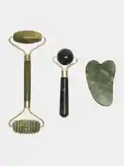 Набор массажеров косметический, роллер 2 шт, скребок "Gua sha", цвет зелёный шарм