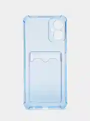 Голубой чехол для Tecno Spark 9 Pro (Техно Спарк 9 Про) прозрачный, с карманом для карты