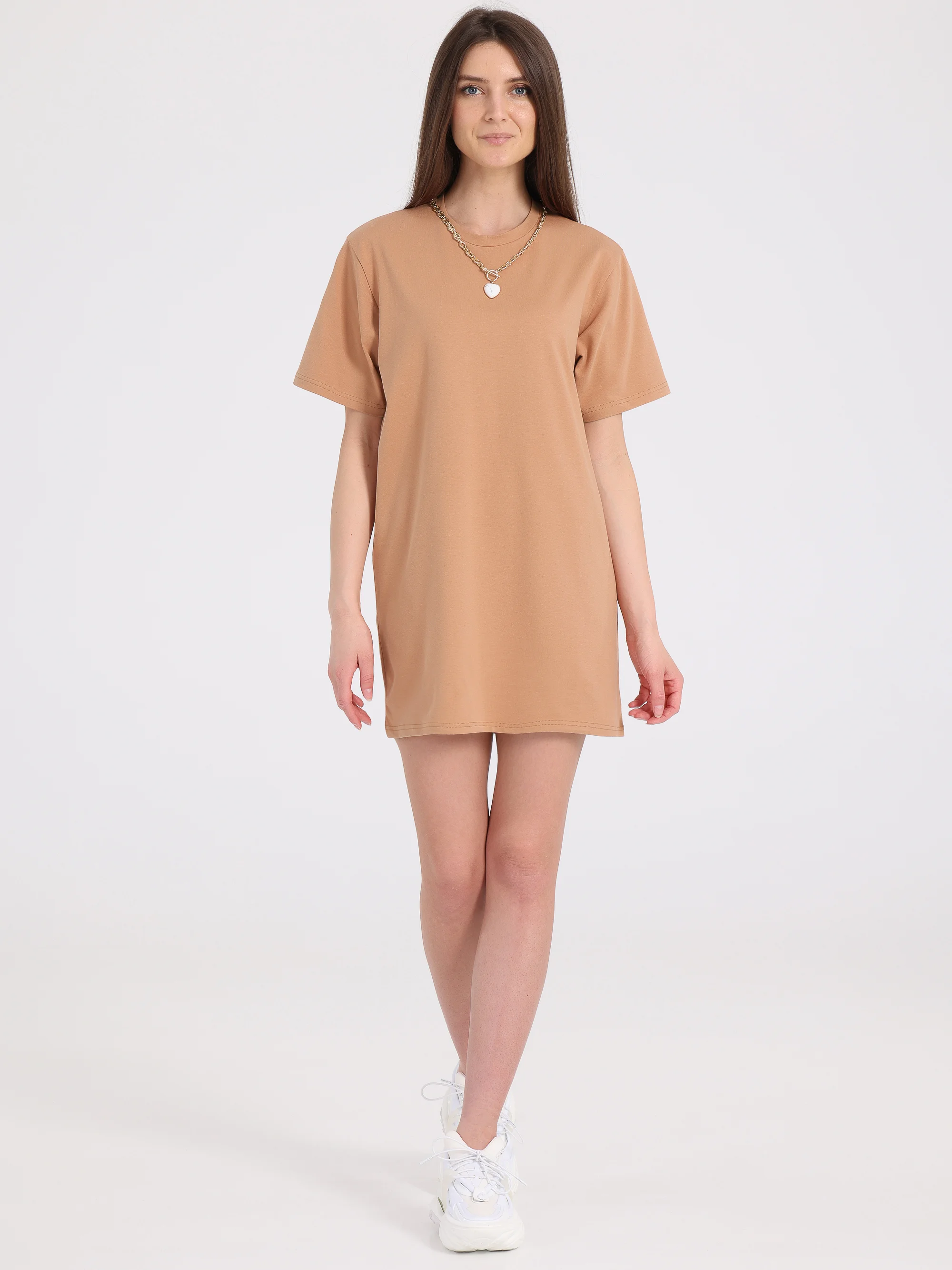 Бежевый платье-футболка Oversize, ультракороткое
