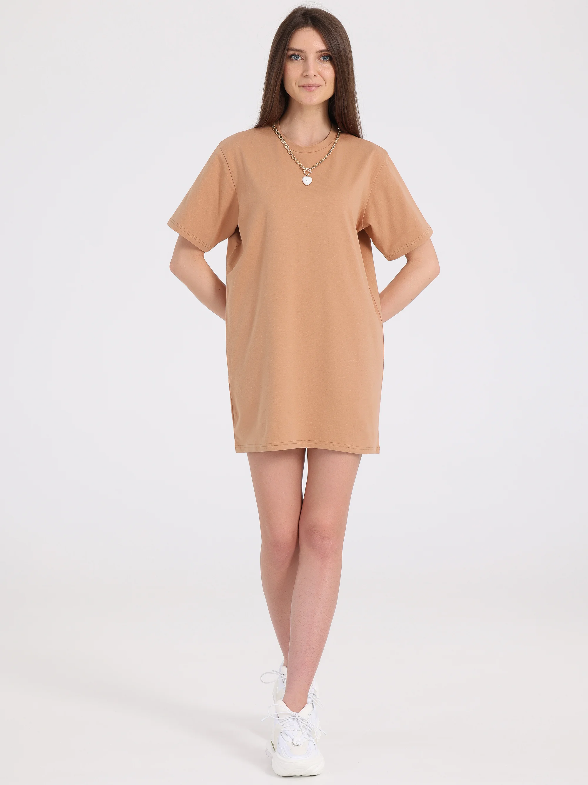 Бежевый платье-футболка Oversize, ультракороткое
