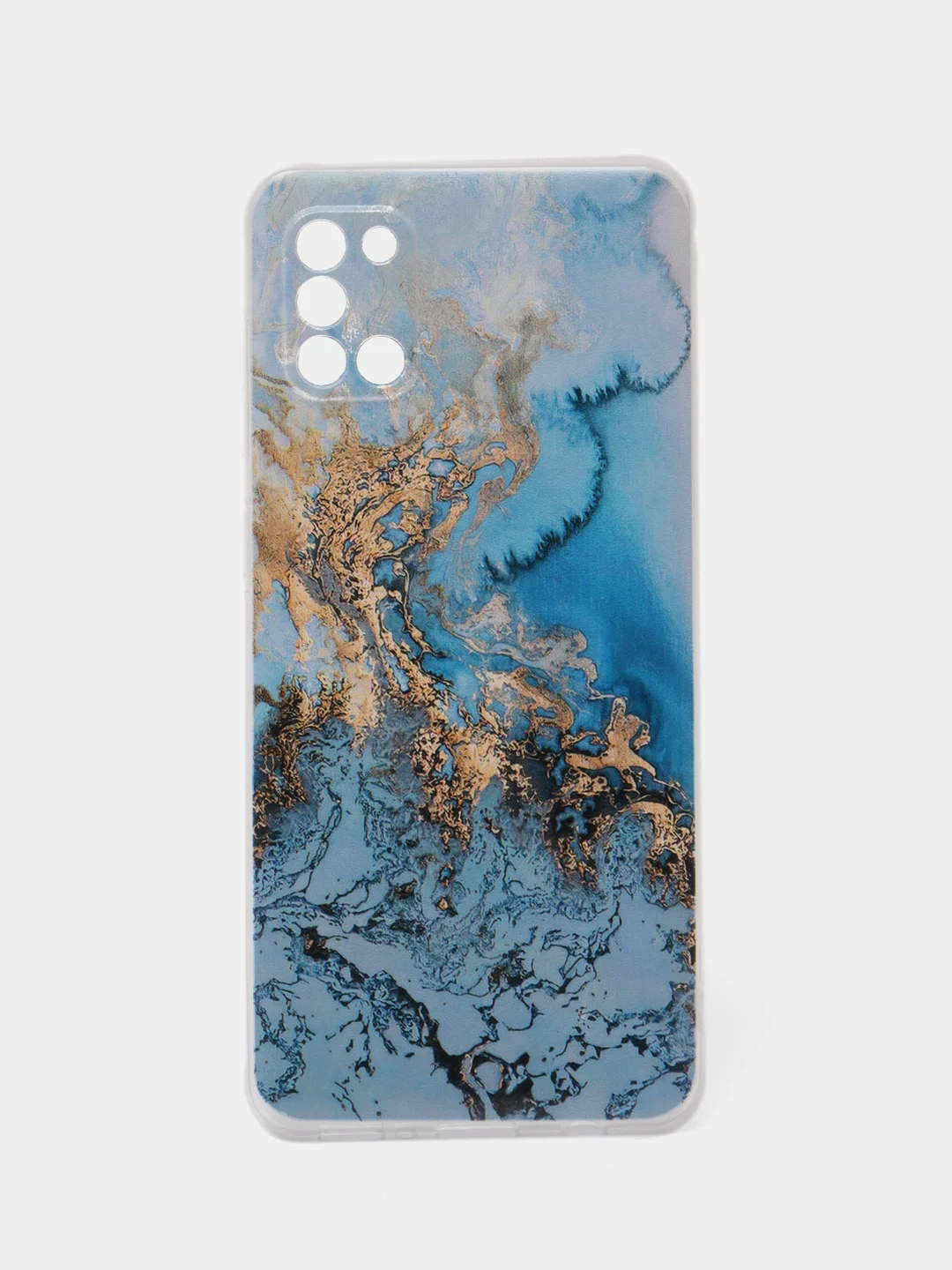 Голубой силиконовый чехол на Samsung Galaxy A31 / Самсунг А31 прозрачный с рисунком, защита камеры