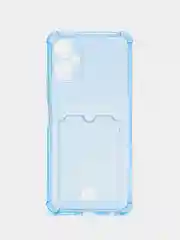 Голубой чехол для Tecno Spark 8C / GO 2022, 10 / 10C прозрачный с карманом для карты