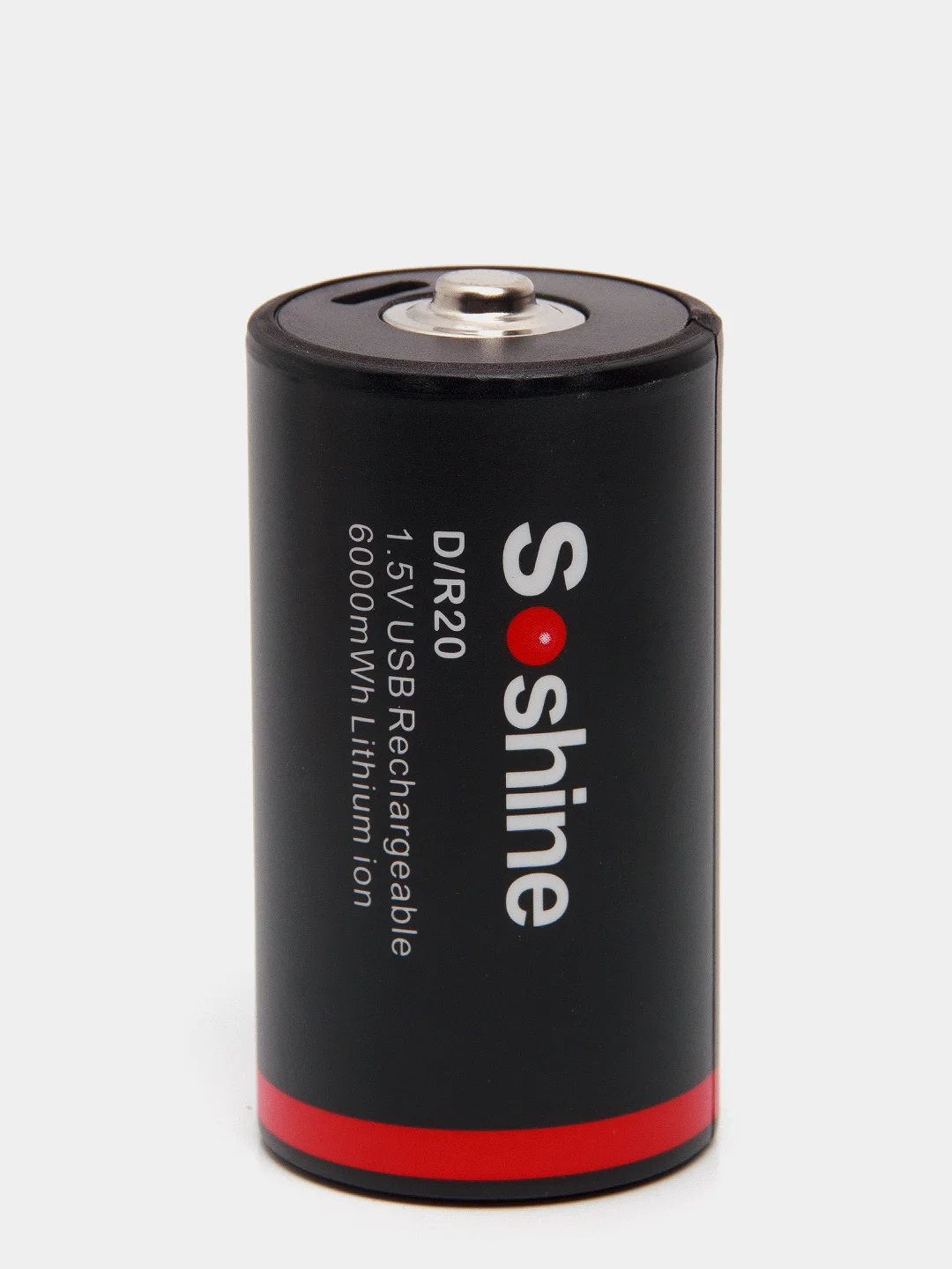 Черный батарейки аккумуляторные D R20 Soshine 1,5V, 6000 mWh/4000 mAh, со встроенным Type-C, ЗУ
