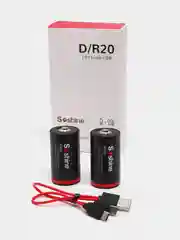 Черный батарейки аккумуляторные D R20 Soshine 1,5V, 6000 mWh/4000 mAh, со встроенным Type-C, ЗУ