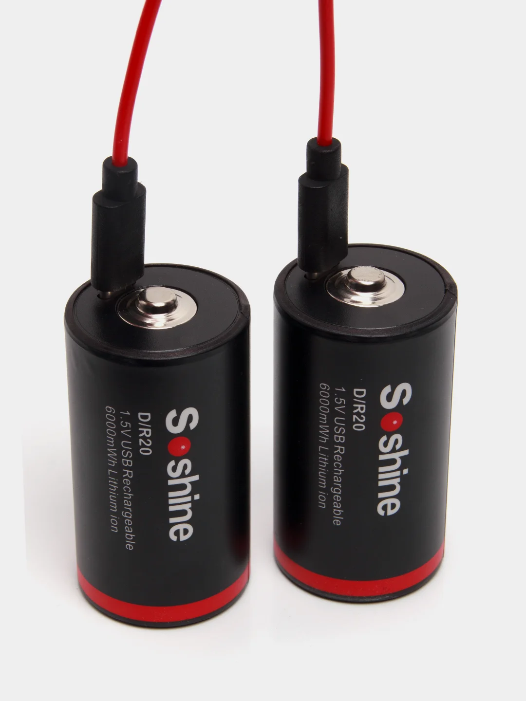 Черный батарейки аккумуляторные D R20 Soshine 1,5V, 6000 mWh/4000 mAh, со встроенным Type-C, ЗУ